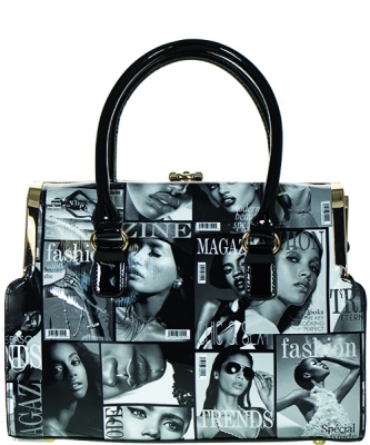 Magazine Print Patent Shoulder Design Handbag NB8003BW